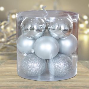 Christmas balls unbreakable Silver 7 cm x 12
