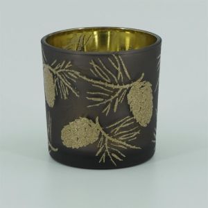 Waxinelichthouder pineapple brown glass glitter  10x13 cm