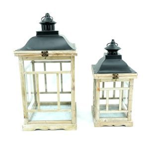 Grey wood and glass Lantern set of 2