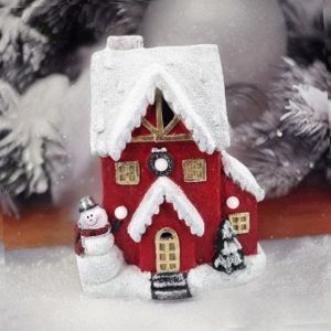 Red Christmas house with  lights 38 cm